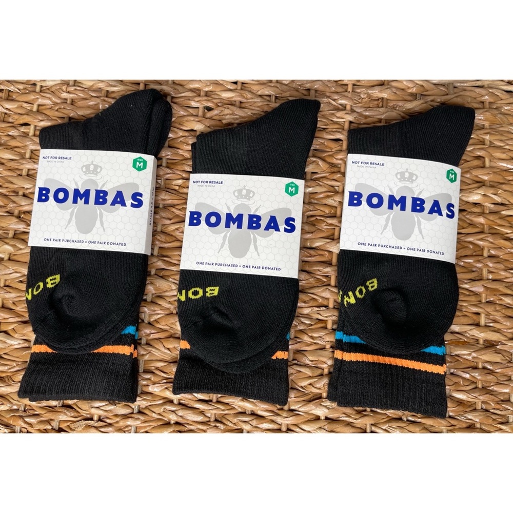 1 pair Bombas Men's Black Casual Socks with Blue and Orange Accents - 1 pair